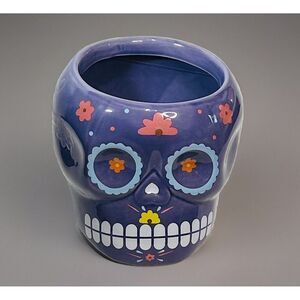 Day of the Dead Ceramic Skull- Succulent Planter unused purple